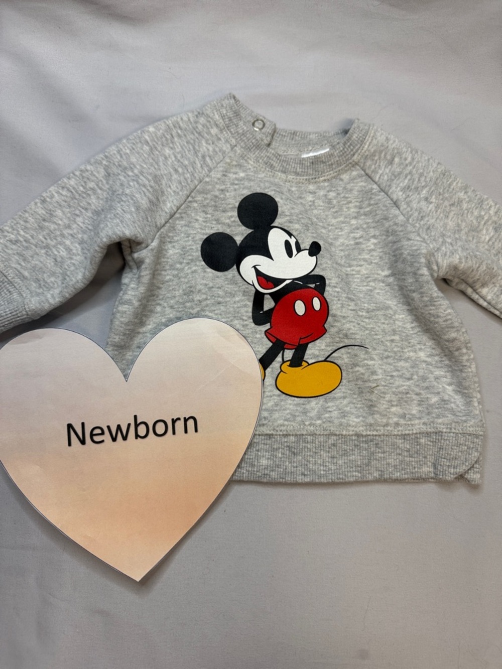 Disney Newborn Grey Mickey Mouse Sweatshirt with Red & Yellow